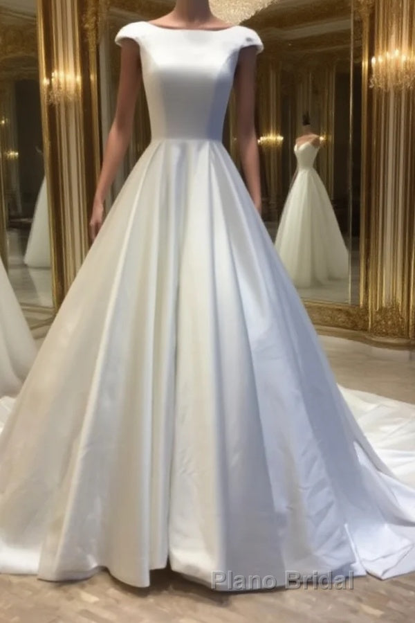 White round neck satin long Formal Prom gown, evening dress Main image