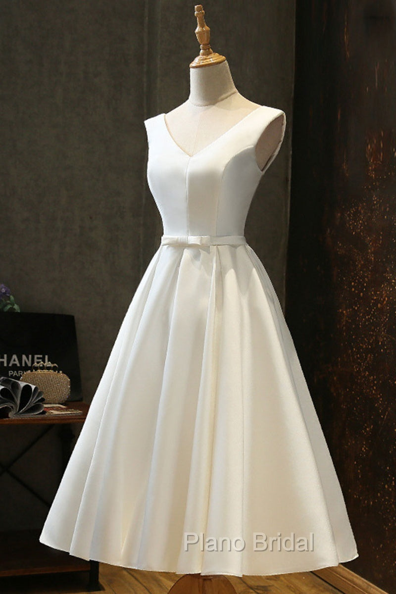 White Round Neck Satin Short Formal Prom Dresses White Homecoming Dresses Secondary image