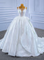White Satin Appliques Pearls See Through Wedding Dress