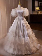 White Satin Off the Shoulder Lace Wedding Dress