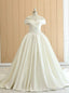 White Satin Off The Shoulder Pleats Wedding Dress With Train