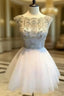 White Sequin Rhinestone Short Formal Prom Dresses, Cute Homecoming Dresses