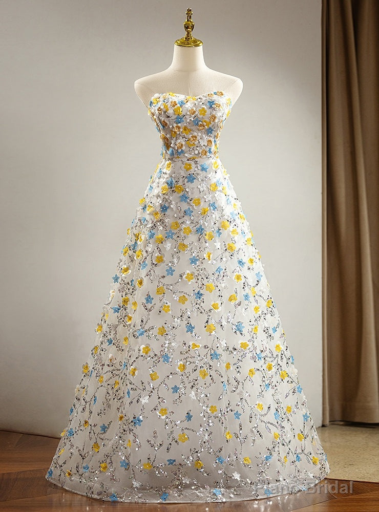 White Sequins Flower Sweetheart Prom Dress Main image