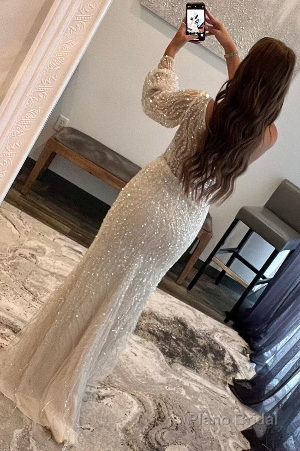 White Sequins One Shoulder Prom Dress with Slit Secondary image