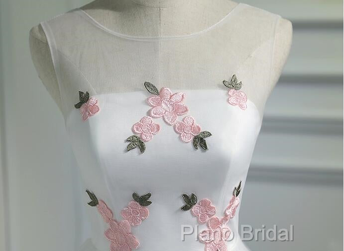 White Short Cute Graduation Party Dresses , Lovely Formal Prom Dresses , Formal Dresses Tulle With Flowers