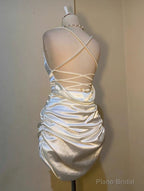 White Short Satin Sheath Birthday Dress Short Prom Dress