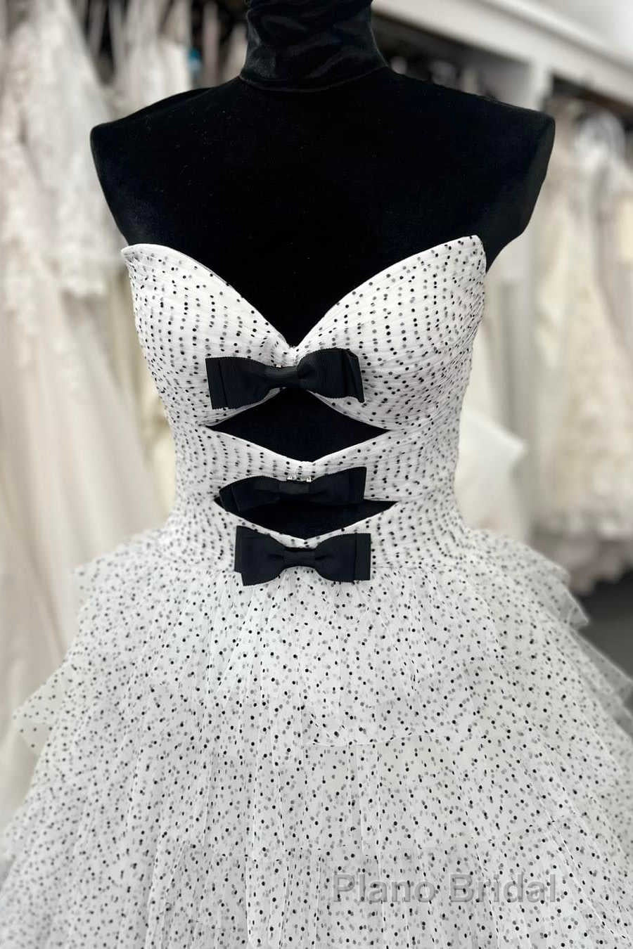 White Strapless Swiss Dot Layered Long Formal Prom Dresses Secondary image