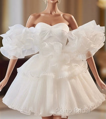 White Sweetheart Neck Organza Short Formal Prom Dresses, White Homecoming Dresses