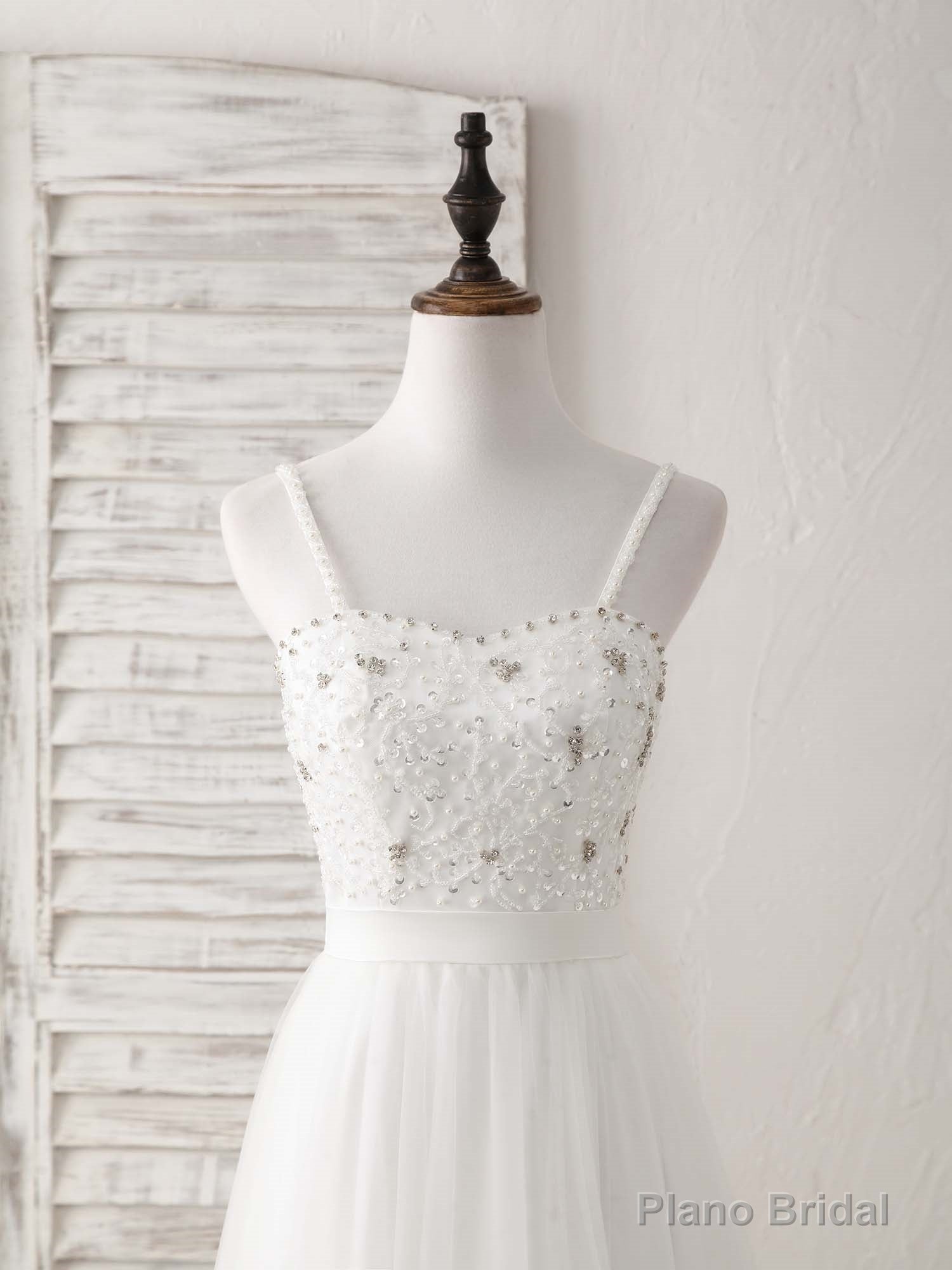 White Sweetheart Neck Tulle Beads Long Prom Dress White Evening Dress