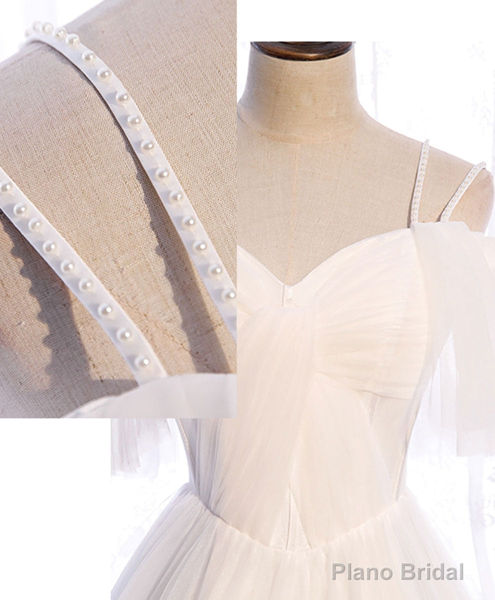 White Sweetheart Tulle Long Prom Dress, White Bridesmaid Dress