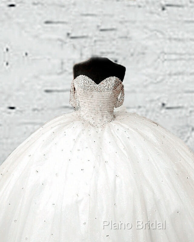 White Tulle Beaded Sweetheart Ball Gown Dresses