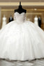White Tulle Beaded Sweetheart Ball Gown Dresses