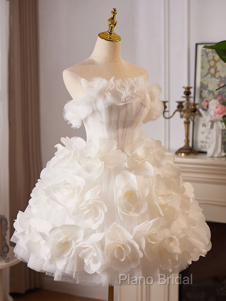 White Tulle Flower Ball Gown Short Formal Prom Dresses, Cute Sweet 16 Dresses Secondary image