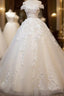 White Tulle Lace Applique Long Formal Prom Dresses, White Lace Wedding Dresses