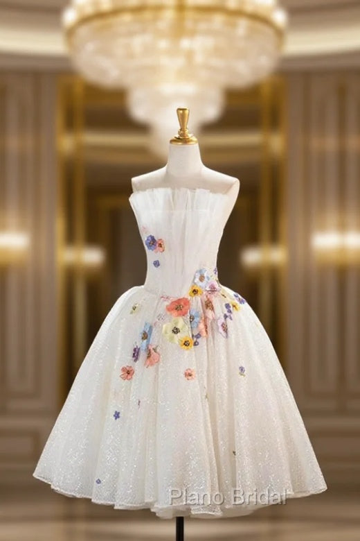 White Tulle Lace Short Formal Prom Dresses, Beautiful A-Line Evening Party Dresses Main image