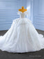 White Tulle Sequins Pearls Wedding Dress