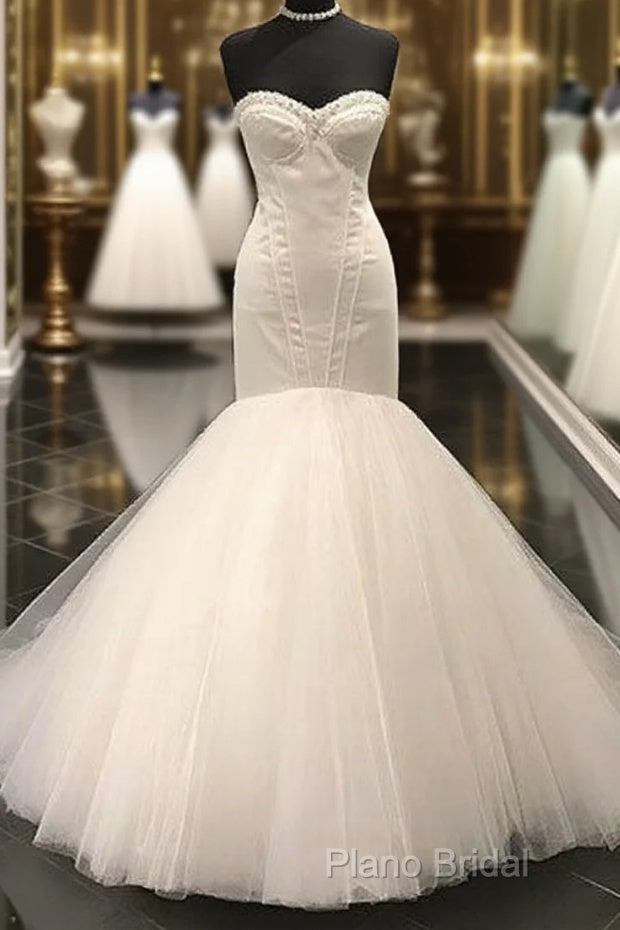 White Tulle Sweetheart Long Wedding Dresses, Bridal Dresses Main image