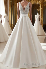 White v neck beads sequin long Formal Prom dress, white evening dress