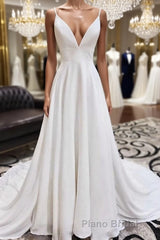 White v neck chiffon long Formal Prom dress, white lace evening dress