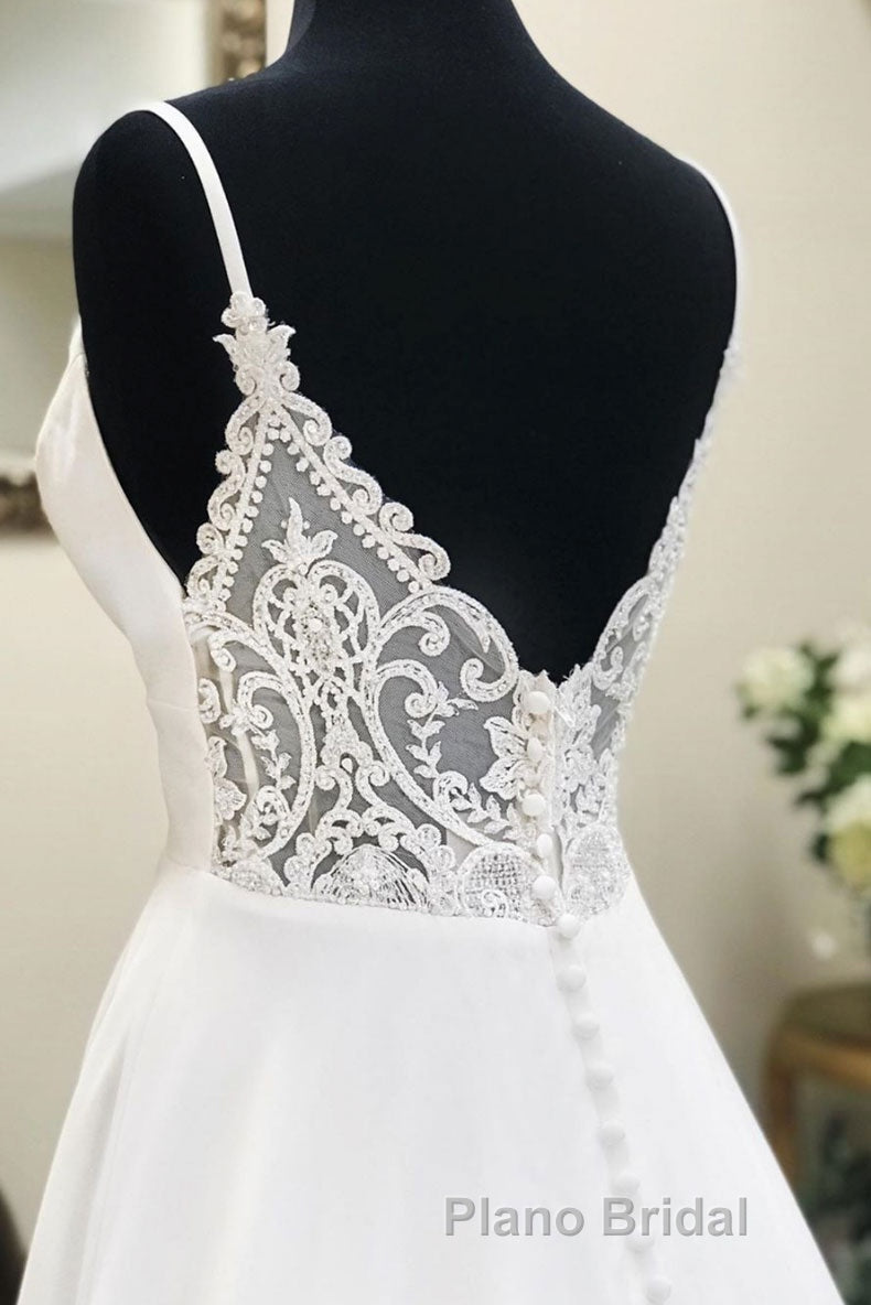 White v neck chiffon long Formal Prom dress, white lace evening dress Secondary image