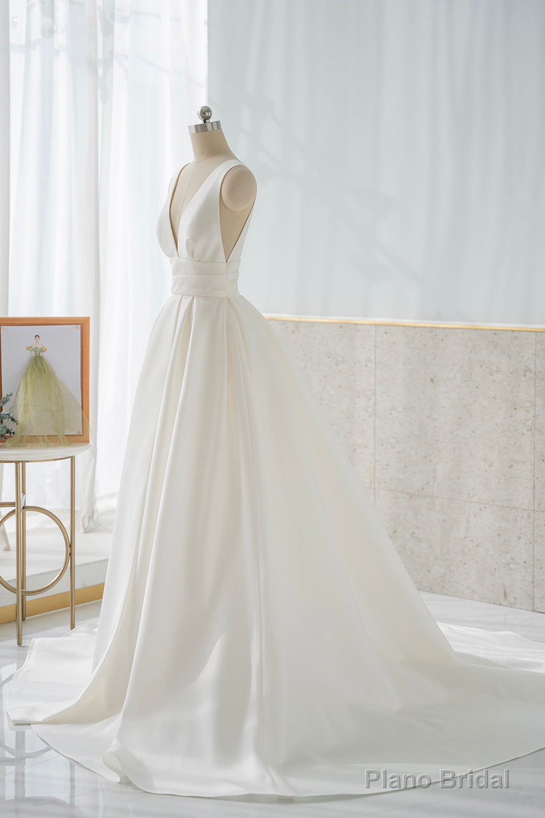 White V-Neck Satin Long Prom Dress, Simple A-Line Formal Dress Main image