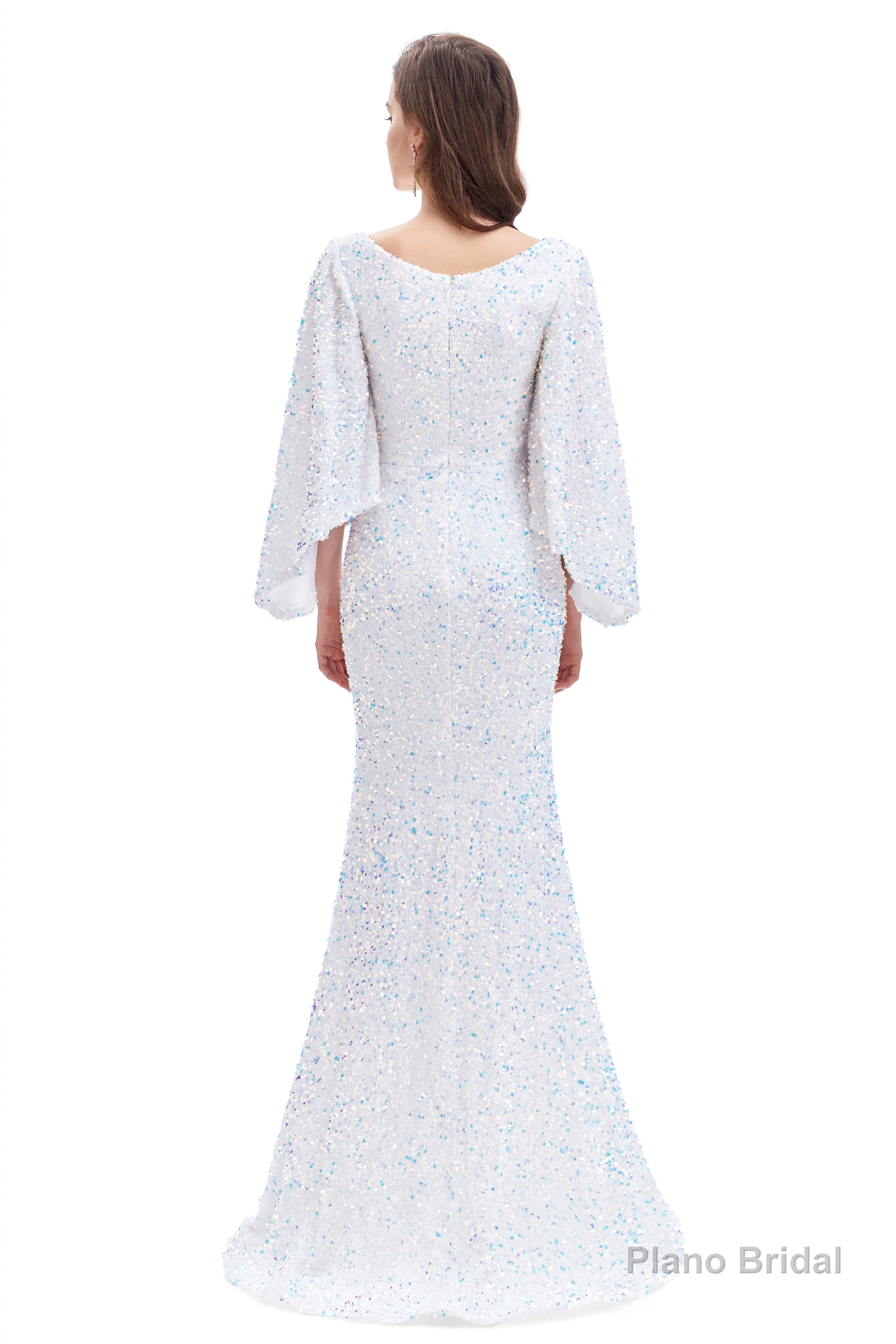 V-Neck Sequins Mermaid Prom Dresses with Sleeves