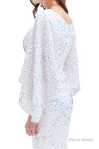 V-Neck Sequins Mermaid Prom Dresses with Sleeves