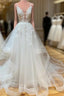 White V Neck Tulle Lace Long Formal Prom Dresses White Lace Wedding Dresses