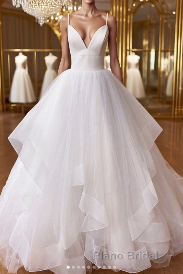White v neck tulle long Formal Prom dress white tulle evening dress