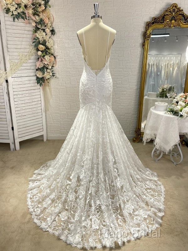 Wholesale Trumpet/Mermaid V-Neck Sleeveless Lace Applique Sweep/Brush Train Wedding Dresses Secondary image