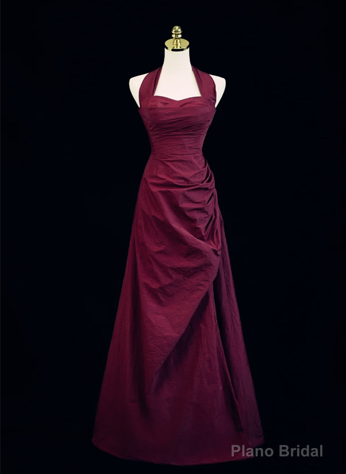 Wine Red A-Line Halter Vintage Style Prom Dress, Wine Red Long Evening Dress Main image