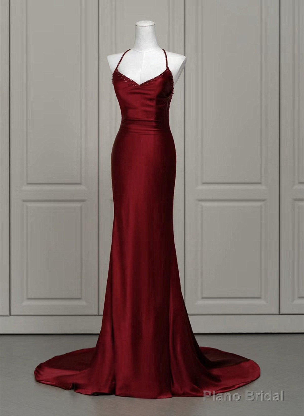 Wine Red Mermaid Backless Long Evening Dress, Wine Red Long Prom Dress Main image