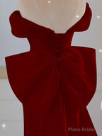 Wine Red Mermaid Long Party Dress with Bow, Wine Red Wedding Party Dress