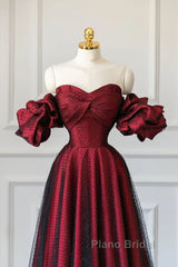 Wine Red Off Shoulder Long Formal Dresses, Sweetheart Wine Red Formal Dresses