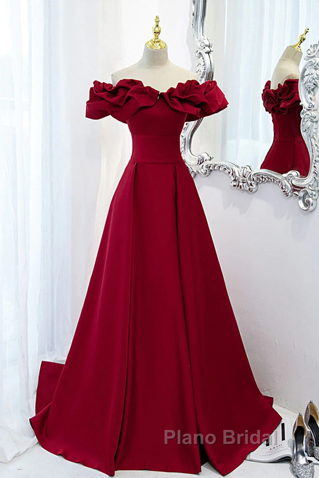 Wine Red Off Shoulder Sweetheart Long Party Dresses, Wine Red Formal Prom Dresses Evening Dresses Secondary image