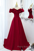 Wine Red Off Shoulder Sweetheart Long Party Dresses, Wine Red Formal Prom Dresses Evening Dresses