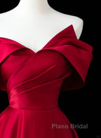 Wine Red Satin A-Line Formal Prom Dresses, Wine Red Evening Dresses Formal Dresses