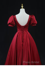 Wine Red Satin Bridesmaid Dresses Party Dresses, Tea Length Formal Prom Dresses