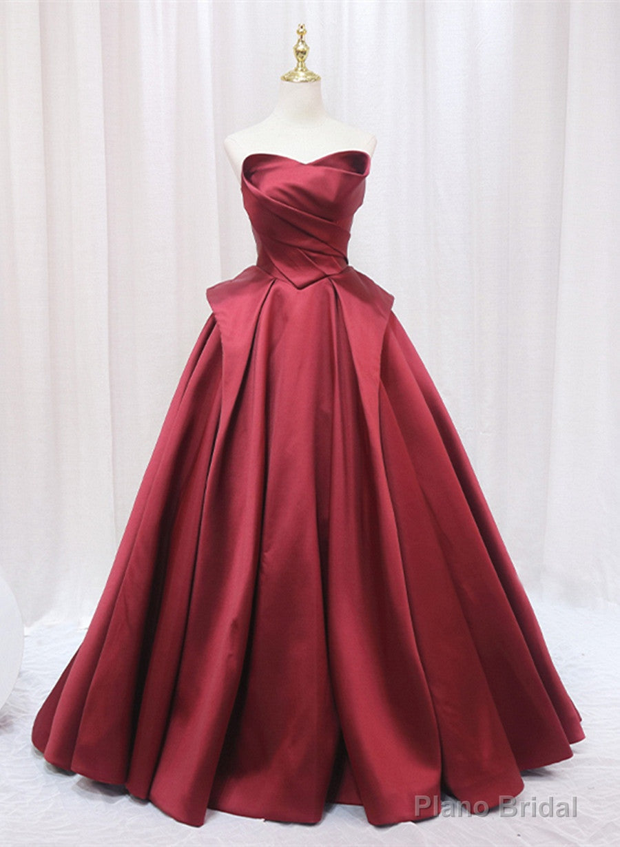 Wine Red Satin Long Party Dress, A-line Wine Red Prom Dress Main image