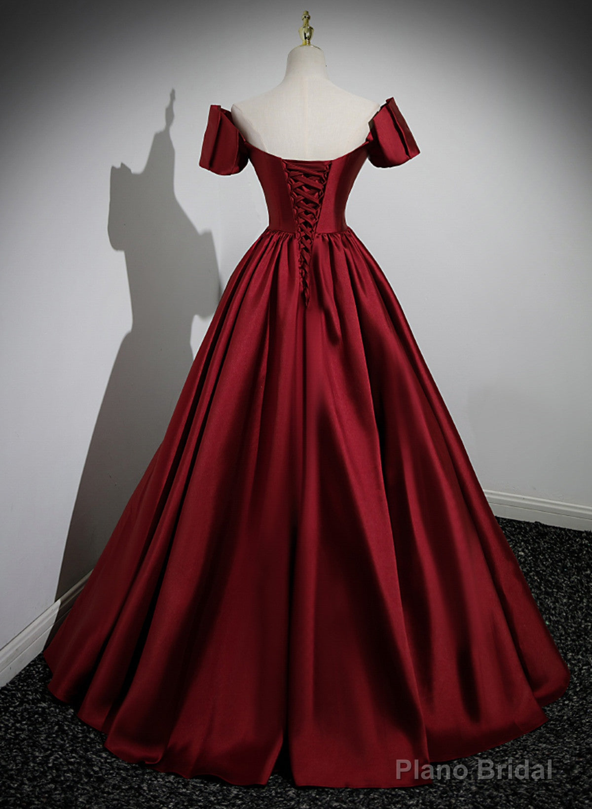 Wine Red Satin Long Party Dress, Off Shoulder Sweetheart Floor Length Prom Dress Secondary image