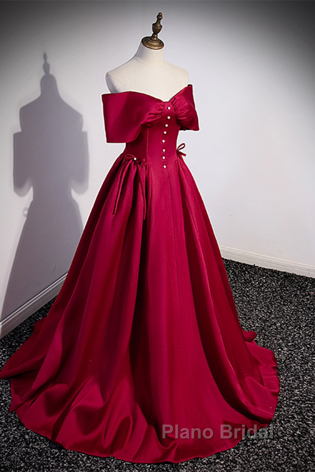 Wine Red Satin Sweetheart Long Evening Dresses, Wine Red Satin Formal Prom Dresses Secondary image