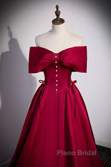 Wine Red Satin Sweetheart Long Evening Dresses, Wine Red Satin Formal Prom Dresses