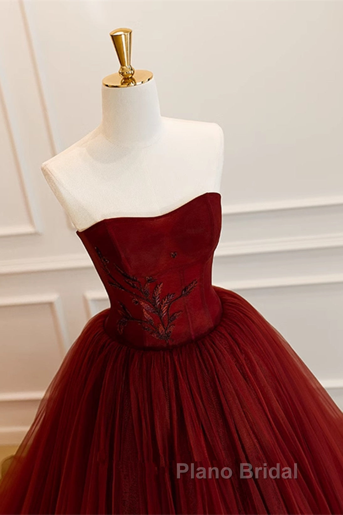 Wine Red Scoop Sweetheart Tulle Ball Gown Formal Prom Dresses, Wine Red Tulle Evening Dresses Secondary image