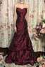 Wine Red Strapless Long Taffeta Sweet 16 Dresses, Wine Red Sweetheart Formal Prom Dresses Formal Gown