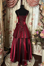 Wine Red Straps Sweetheart Vintage Style Party Dresses, Wine Red Formal Prom Dresses