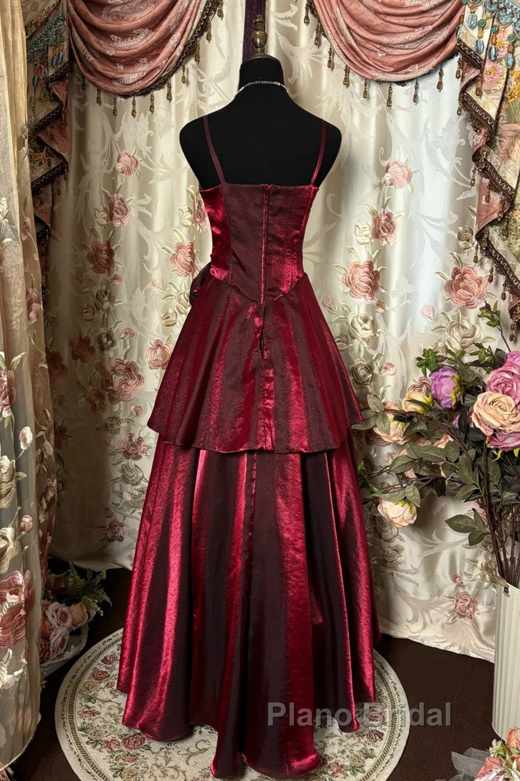 Wine Red Straps Sweetheart Vintage Style Party Dresses, Wine Red Formal Prom Dresses