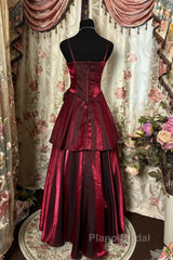 Wine Red Straps Sweetheart Vintage Style Party Dresses, Wine Red Formal Prom Dresses