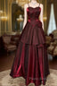 Wine Red Straps Sweetheart Vintage Style Party Dresses, Wine Red Formal Prom Dresses
