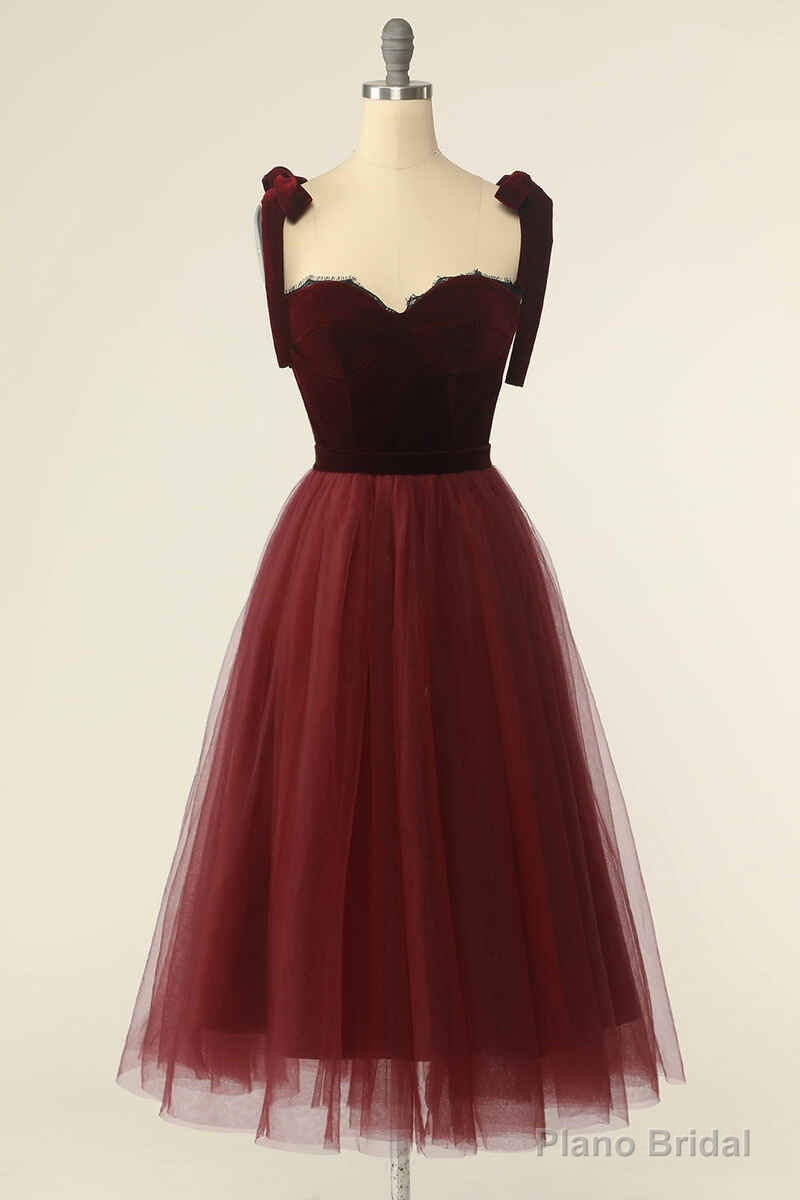 Wine Red Sweetheart Tie-Strap A-Line Short Prom Dress