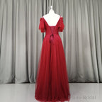 Wine Red Tulle Long Party Dress, Handmade Prom Dress